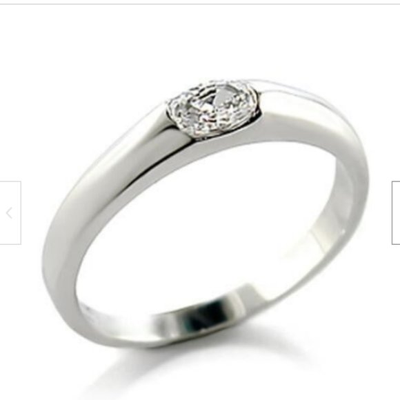 Silver Bezel Set Engagement Ring Size 9 Promise Dainty Cubic Zirconia Plated - Picture 2 of 7